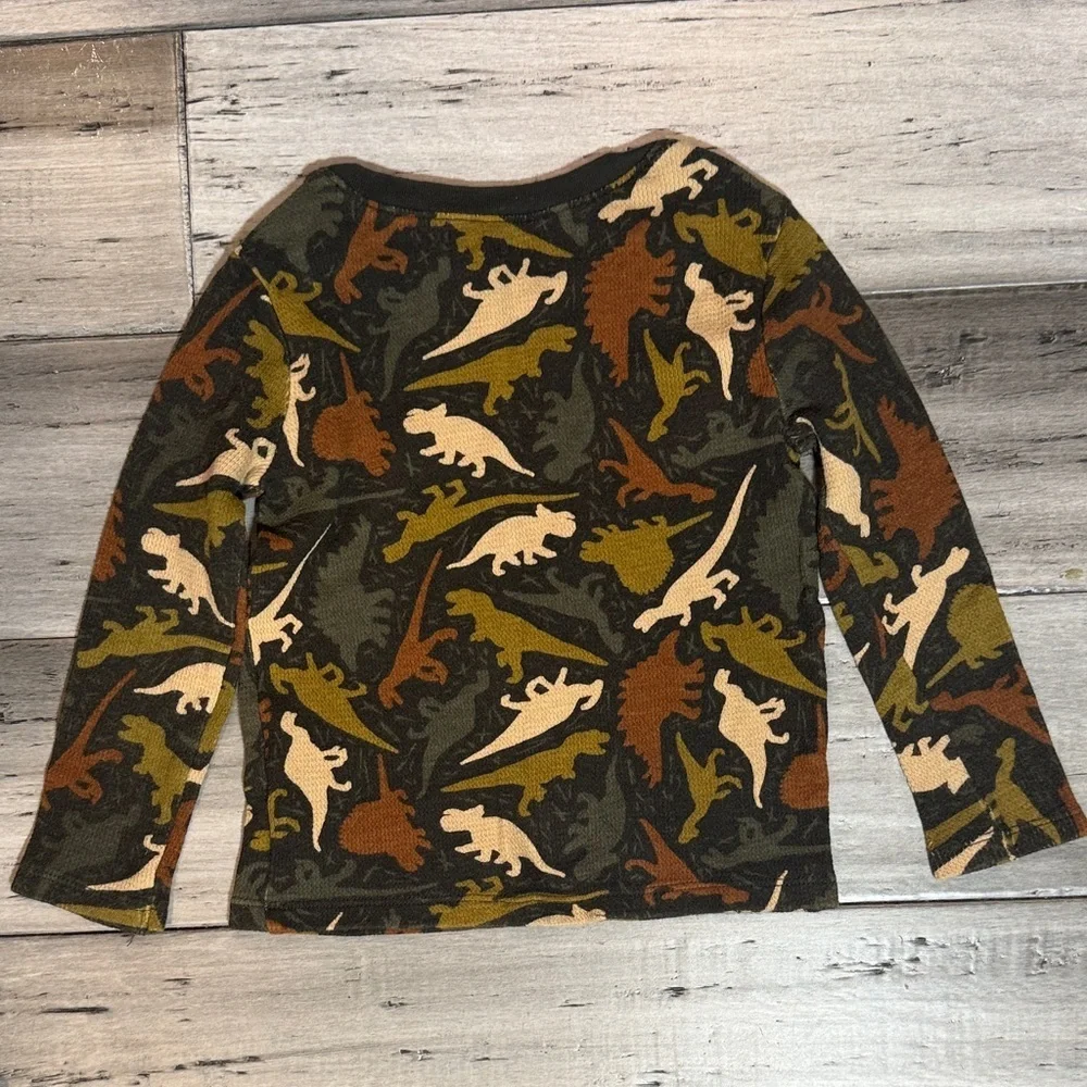 Kids Long-Sleeve Dinosaur Print Shirt - Olive & Brown
